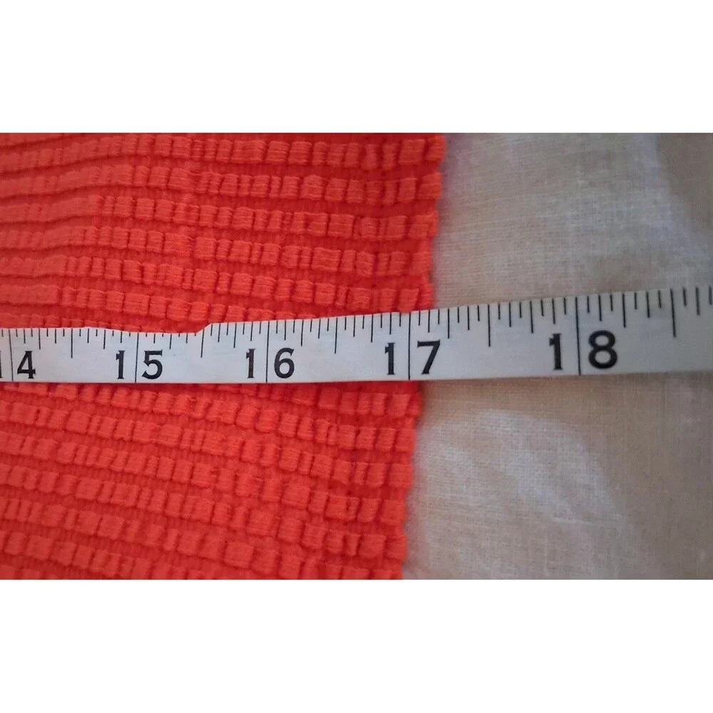 LOFT Top M Orange Textured Puff Sleeve Tie Front Square Neck Cotton Blend Blouse